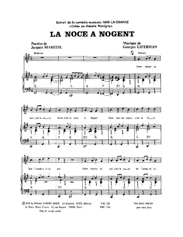 télécharger la partition d'accordéon La noce à Nogent (Extrait de la comédie musicale : Nini la chance / Créée au théâtre Marigny)  au format PDF
