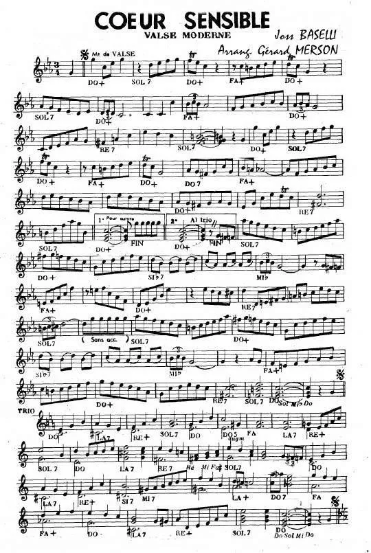 télécharger la partition d'accordéon Coeur sensible (Arrangement : Gérard Merson) (Valse) au format PDF