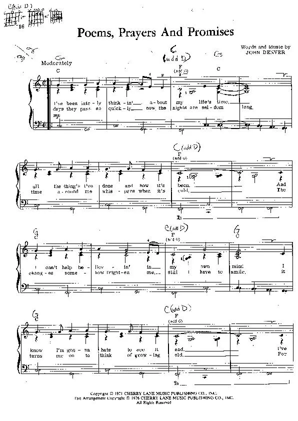 télécharger la partition d'accordéon Poems Prayers and Promises (Boléro) au format PDF