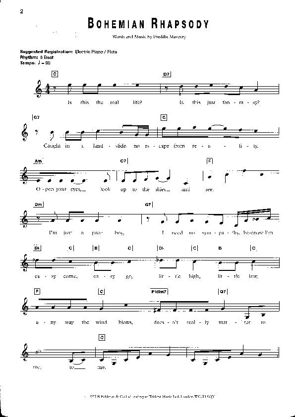 télécharger la partition d'accordéon Bohemian Rhapsody (Interprètes : Queen) (Slow) au format PDF