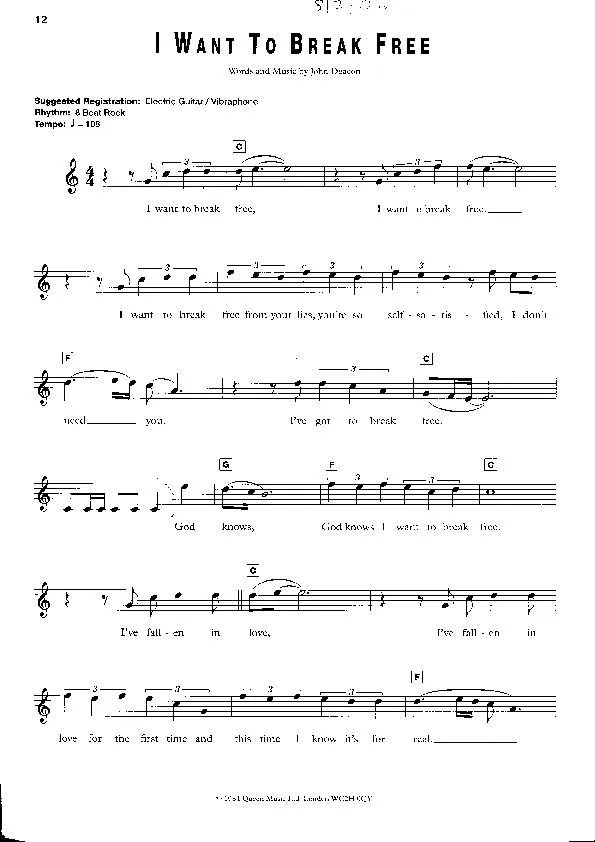 télécharger la partition d'accordéon I want to break free (Interprètes : Queen) (Disco Rock) au format PDF