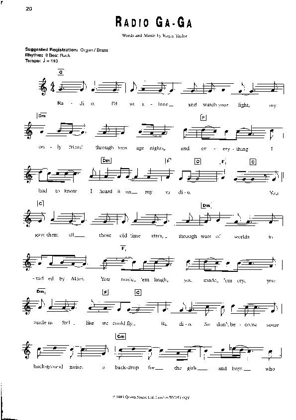 télécharger la partition d'accordéon Radio Ga-Ga (Interprètes : Queen) (Disco Rock) au format PDF
