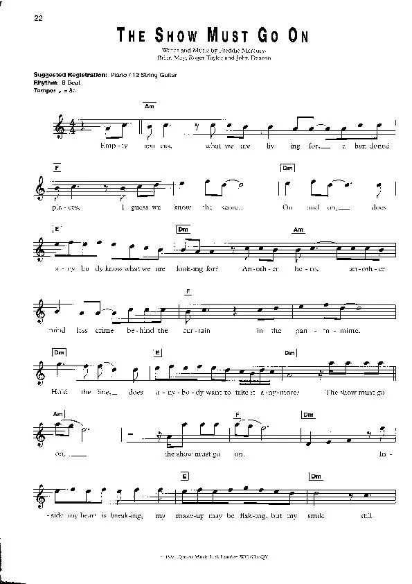 télécharger la partition d'accordéon The show must go on (Interprètes : Queen) (Slow) au format PDF
