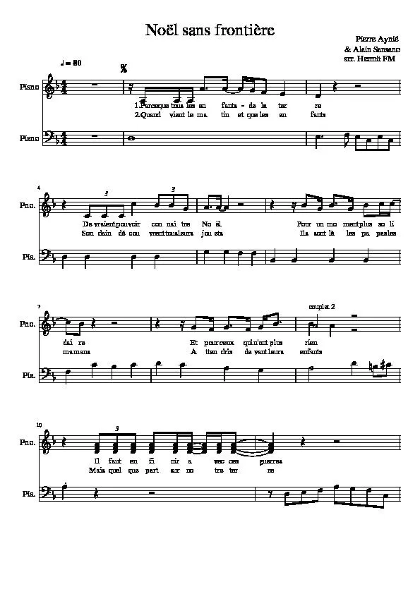 télécharger la partition d'accordéon Noël sans Frontière (Arrangement : Hermit FM) au format PDF
