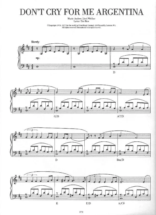 télécharger la partition d'accordéon Don't cry for me Argentina (Slow) au format PDF