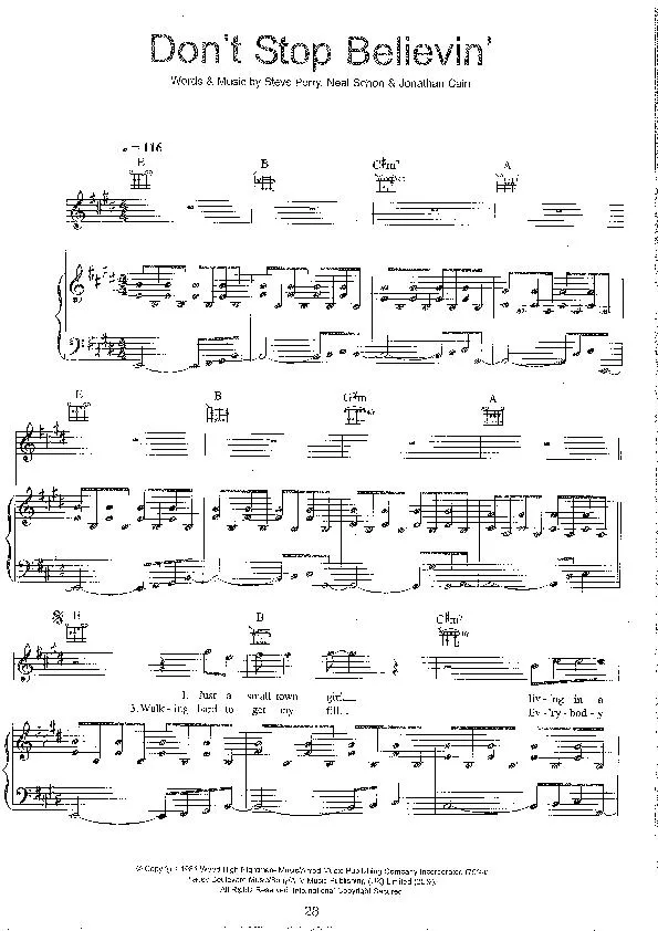 télécharger la partition d'accordéon Don't stop believin' (Interprètes : Journey) (Disco Rock) au format PDF