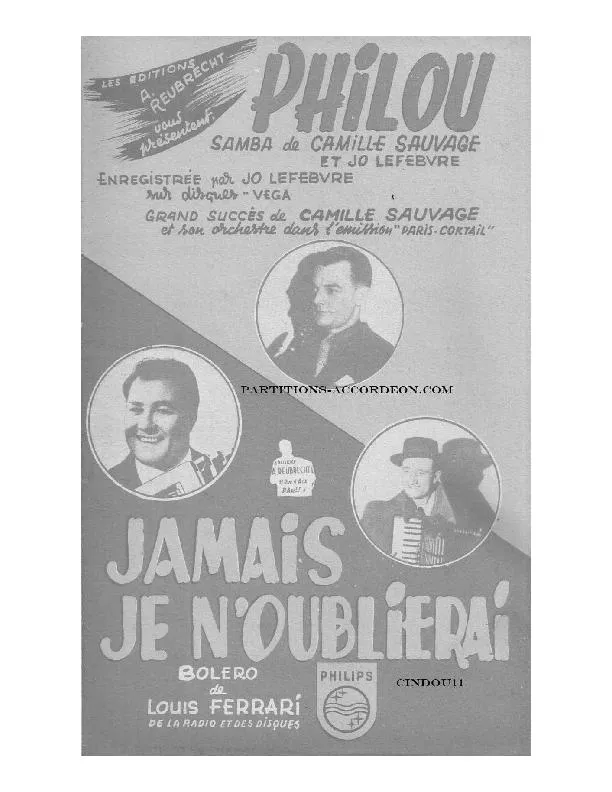 télécharger la partition d'accordéon Jamais je n'oublierai (Boléro) au format PDF