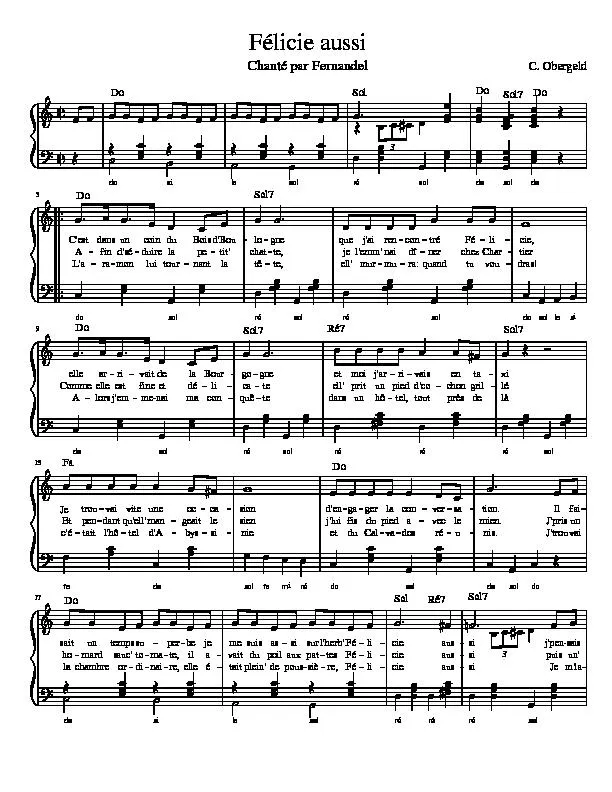 télécharger la partition d'accordéon Félicie aussi (Chant : Fernandel) (Relevé) au format PDF