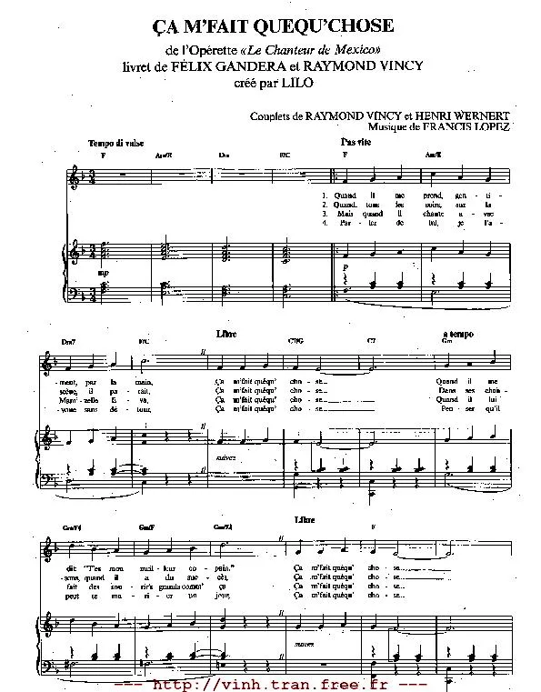 télécharger la partition d'accordéon Ça m' fait quequ'chose (De l'Opérette : Le chanteur de Mexico) (Livret de Félix Gandera et Raymond Vincy) (Chant : Lilo)  au format PDF