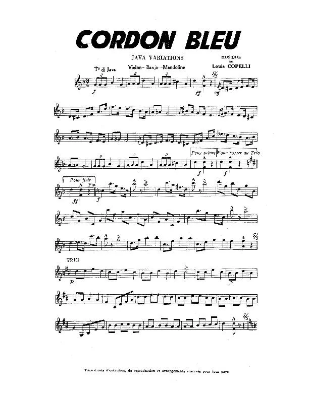 télécharger la partition d'accordéon Cordon bleu (Java Variations) (Partie : Violon / Banjo / Mandoline) au format PDF