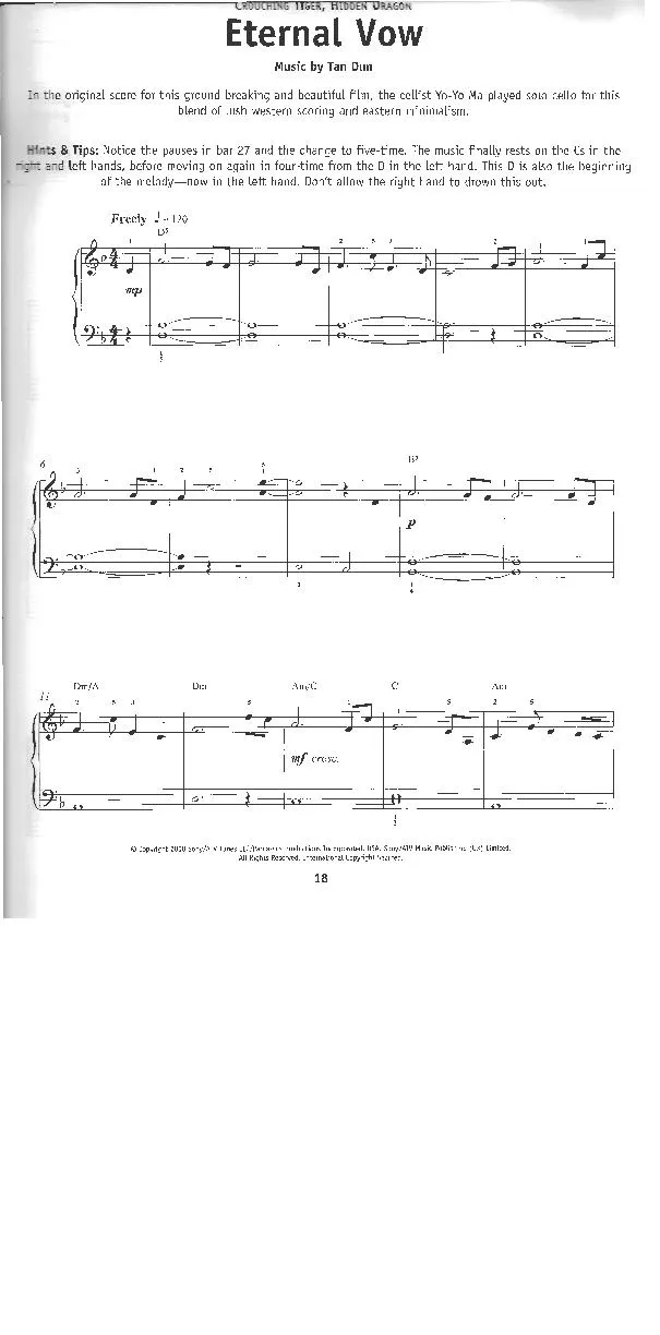 télécharger la partition d'accordéon Eternal Vow (Du Film : Crouching tiger Hidden dragon) (Interprète : Yo-Yo Ma) au format PDF
