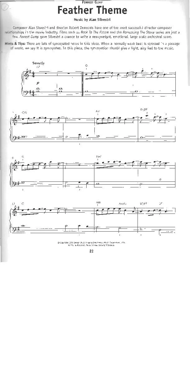 télécharger la partition d'accordéon Feather theme (Du Film : Forrest Gump) (Slow) au format PDF