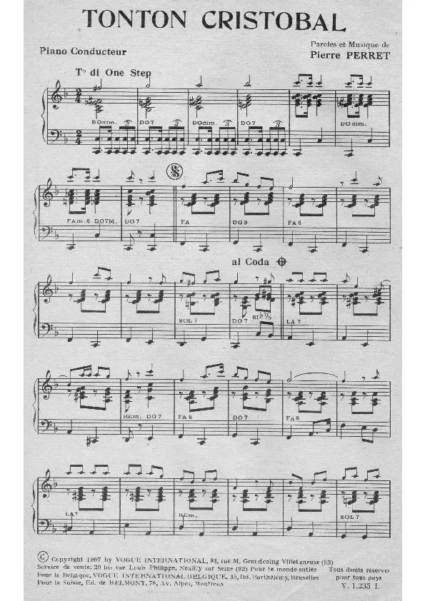 télécharger la partition d'accordéon Tonton Cristobal (One Step) (Partie : Piano Conducteur) au format PDF