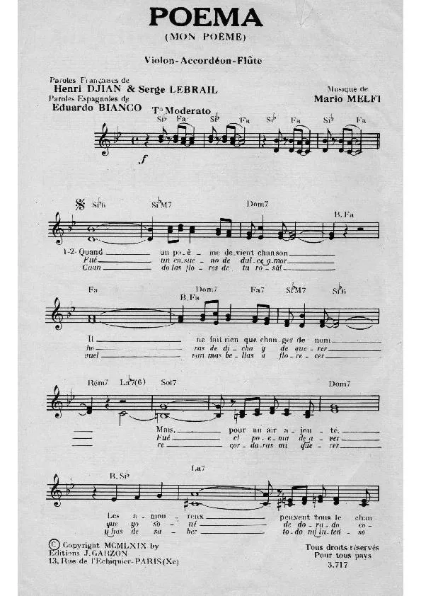 télécharger la partition d'accordéon Poéma (Mon Poème) (Tango) au format PDF