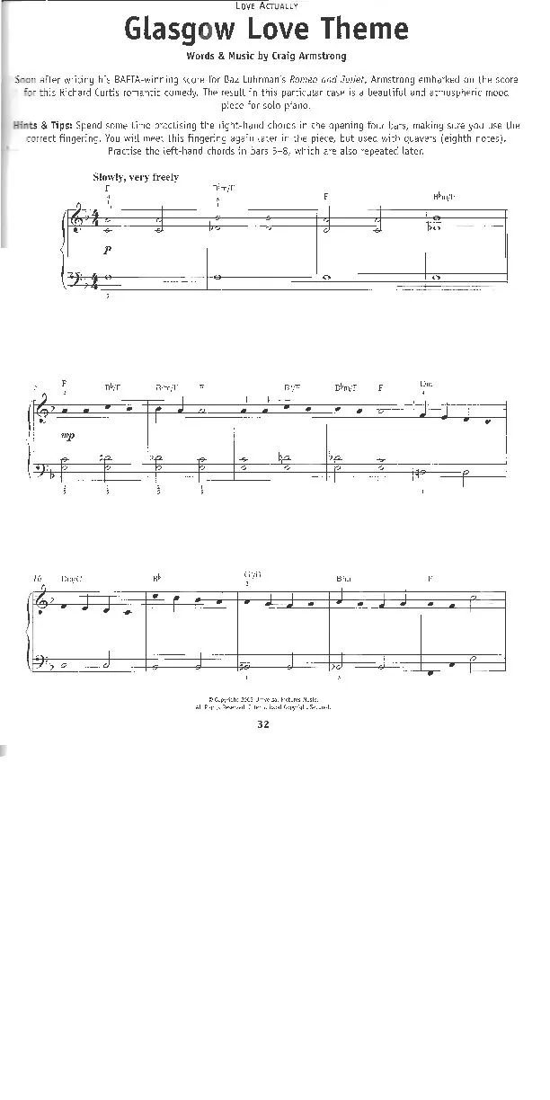 télécharger la partition d'accordéon Glasgow love theme (Du Film : Love Actually) (Ballade Instrumentale) au format PDF