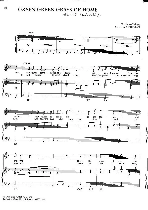 télécharger la partition d'accordéon Green Green grass of home (Interprètes : Tom Jones / Elvis Presley) (Rumba) au format PDF