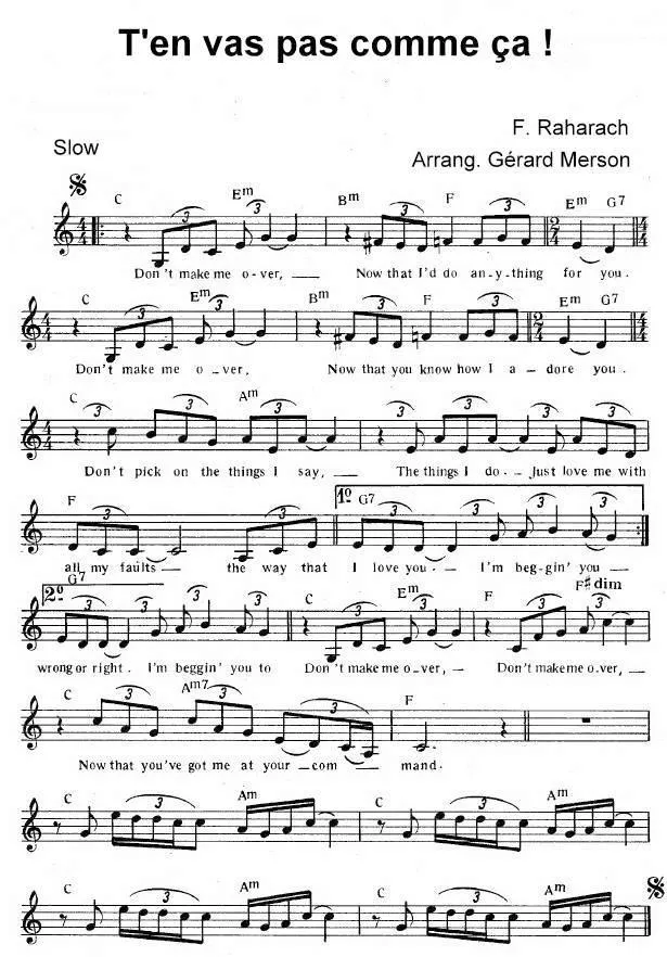 télécharger la partition d'accordéon T'en vas pas comme ça (Arrangement : Gérard Merson) (Slow) au format PDF