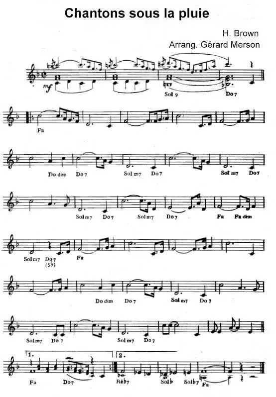 télécharger la partition d'accordéon Chantons sous la pluie (Arrangement : Gérard Merson) au format PDF