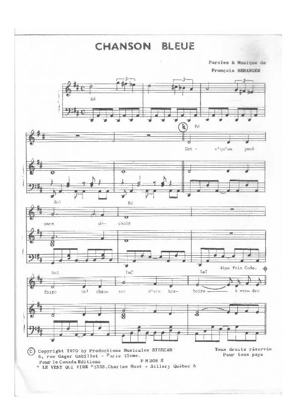 télécharger la partition d'accordéon Chanson bleue au format PDF
