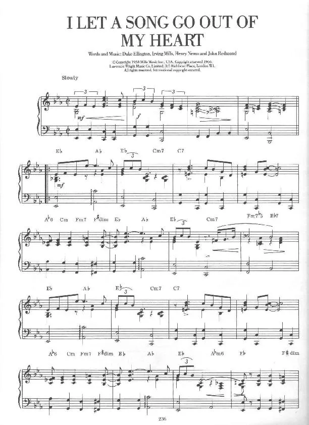 télécharger la partition d'accordéon I let a song go out of my heart (Chant : Ella Fitzgerald) (Slow) au format PDF