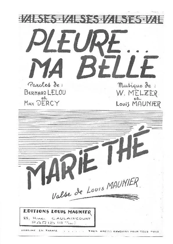 télécharger la partition d'accordéon Pleure ma belle (Orchestration) (Variations ou Deux accordéons) (Valse) au format PDF