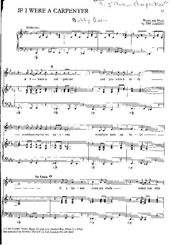télécharger la partition d'accordéon If I were a Carpenter (Chant : Bobby Darin) (Country Swing) au format PDF