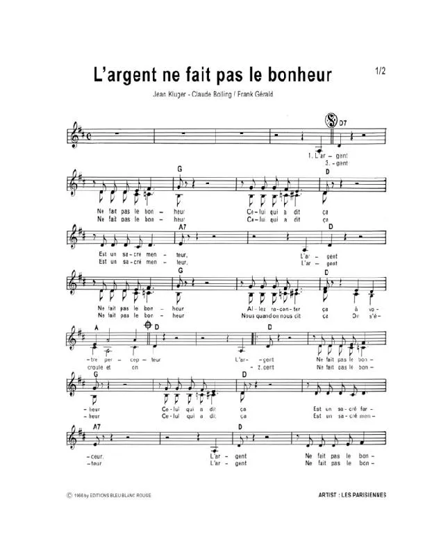 télécharger la partition d'accordéon L'argent ne fait pas le bonheur (Chant : Les Parisiennes) au format PDF