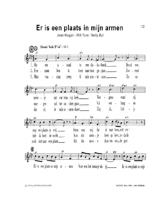 télécharger la partition d'accordéon Er is een plaats in mijn armen (Ouasi Vals) au format PDF