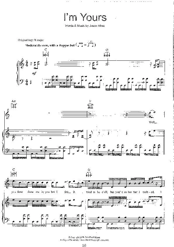 télécharger la partition d'accordéon I'm yours (Reggae) au format PDF