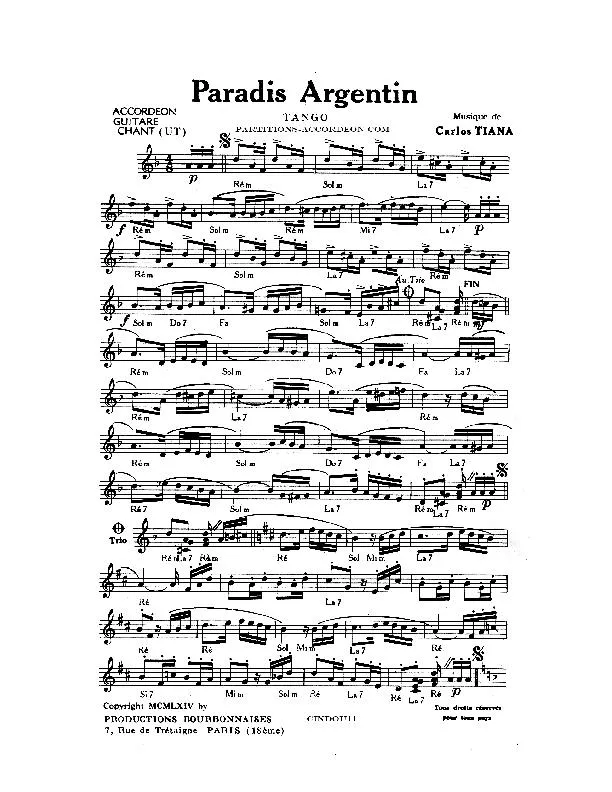 télécharger la partition d'accordéon Paradis Argentin (Tango) au format PDF