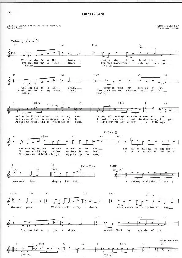 télécharger la partition d'accordéon Daydream (Chant : The Loving Spoonful) au format PDF