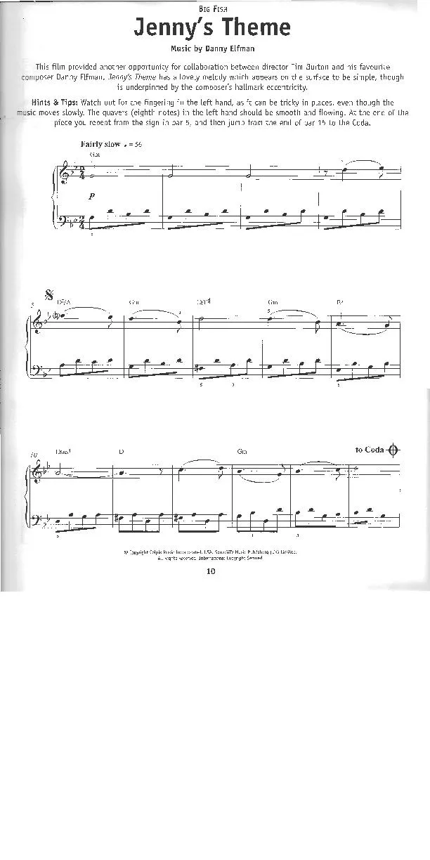 télécharger la partition d'accordéon Jenny's theme (Du Film : Big Fish) (Ballade) au format PDF