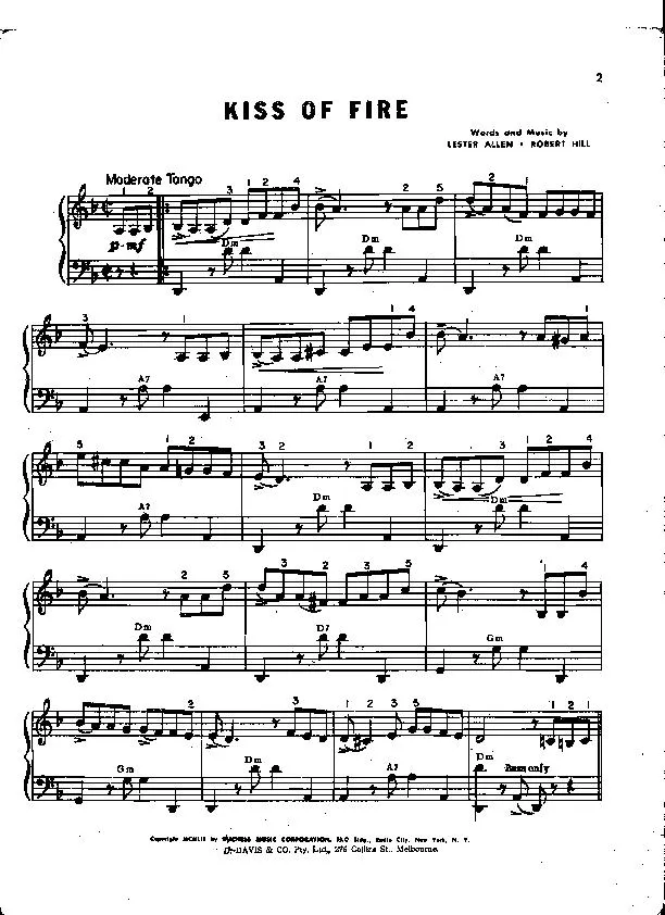 télécharger la partition d'accordéon Kiss of fire (Adaptation de : El Choclo) (Tango) au format PDF