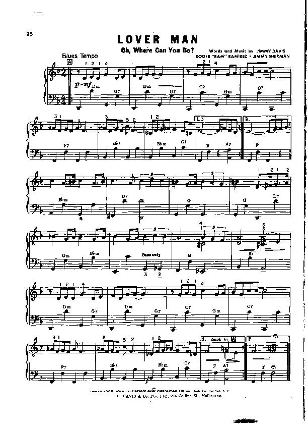 télécharger la partition d'accordéon Lover Man (Oh Where can you be) (Chant : Susan Rainwater) (Slow Blues) au format PDF