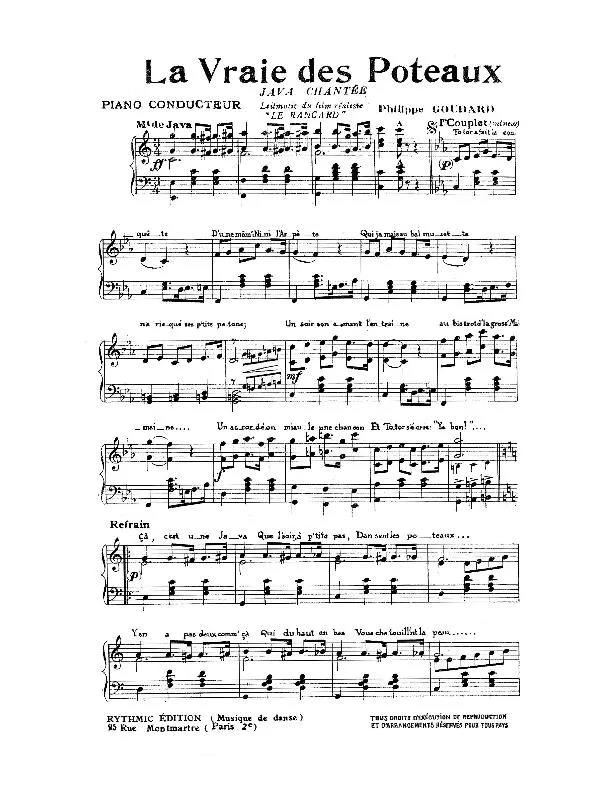 télécharger la partition d'accordéon La vraie des poteaux (Leitmotiv du film réaliste : Le rancard) (Java Chantée) (Partie : Piano Conducteur) au format PDF