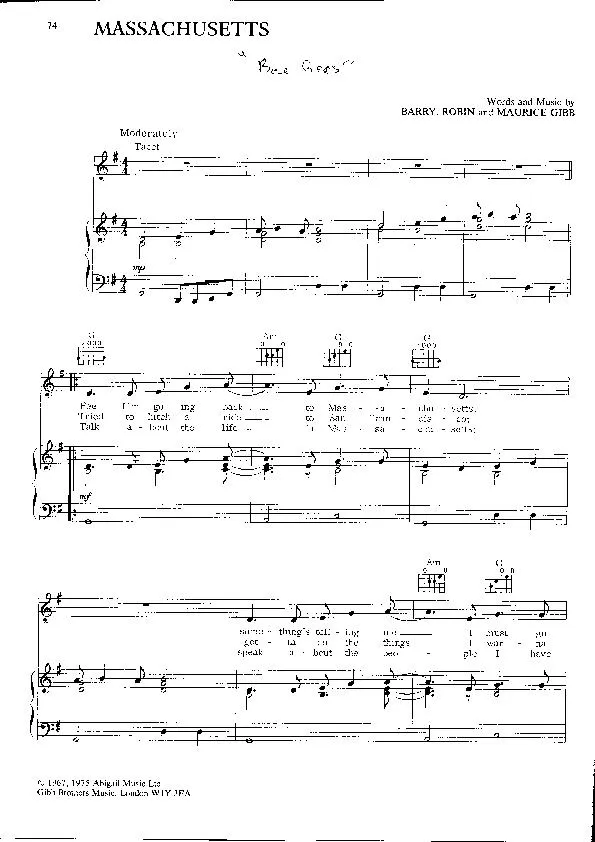 télécharger la partition d'accordéon Massachussets (Interprètes : Bee Gees) (Rumba) au format PDF