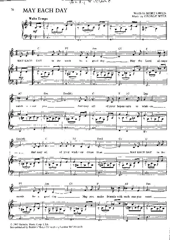 télécharger la partition d'accordéon May each day (Chant : Andy Williams) (Valse Boston) au format PDF