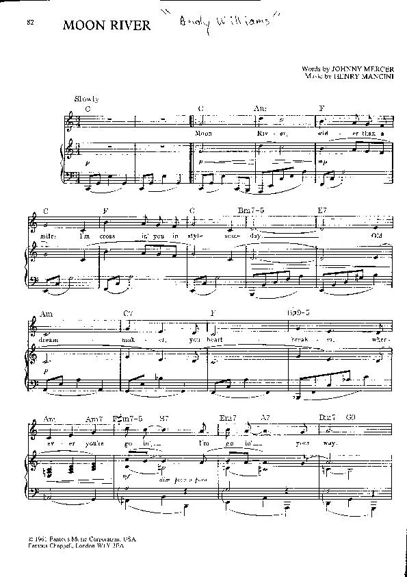 télécharger la partition d'accordéon Moon River (Chant : Andy Williams) (Valse Boston) au format PDF