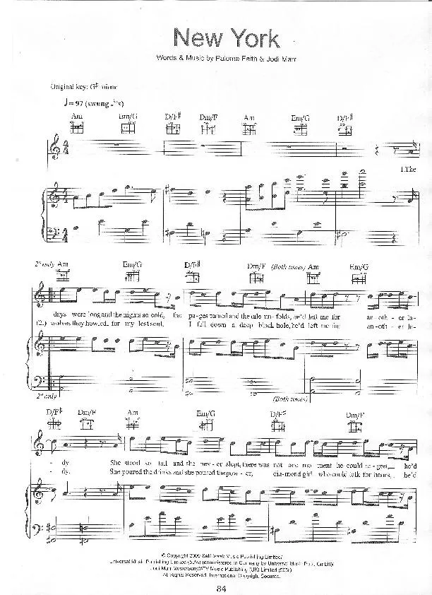 télécharger la partition d'accordéon New York (Chant : Paloma Faith) (Soul Rock) au format PDF