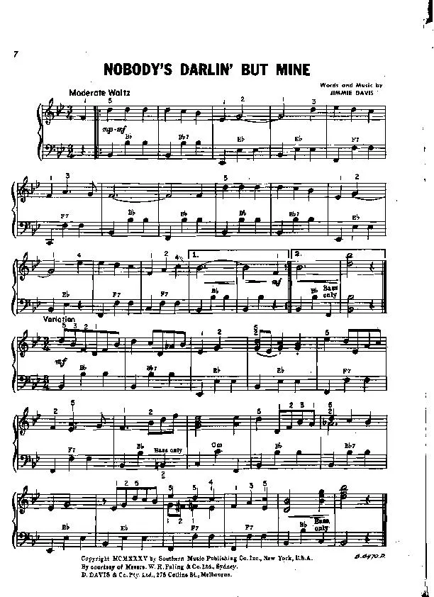 télécharger la partition d'accordéon Nobody's darlin' but mine (Valse Boston) au format PDF