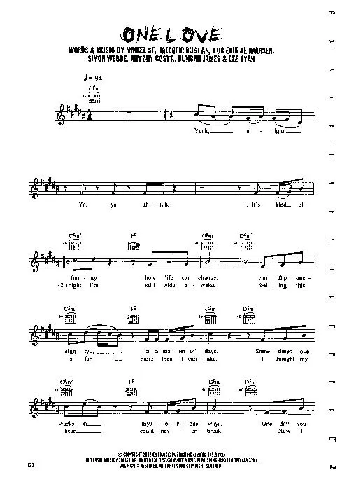 télécharger la partition d'accordéon One love (Chant : Blue) (Reggae) au format PDF