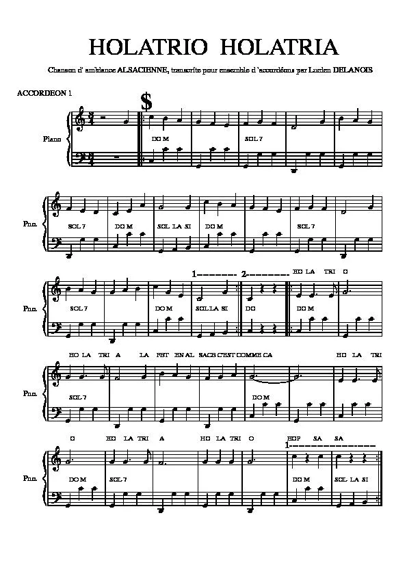 télécharger la partition d'accordéon Holatrio Halatria (Transcription Lucien Delanois) (Accordéon 1) au format PDF