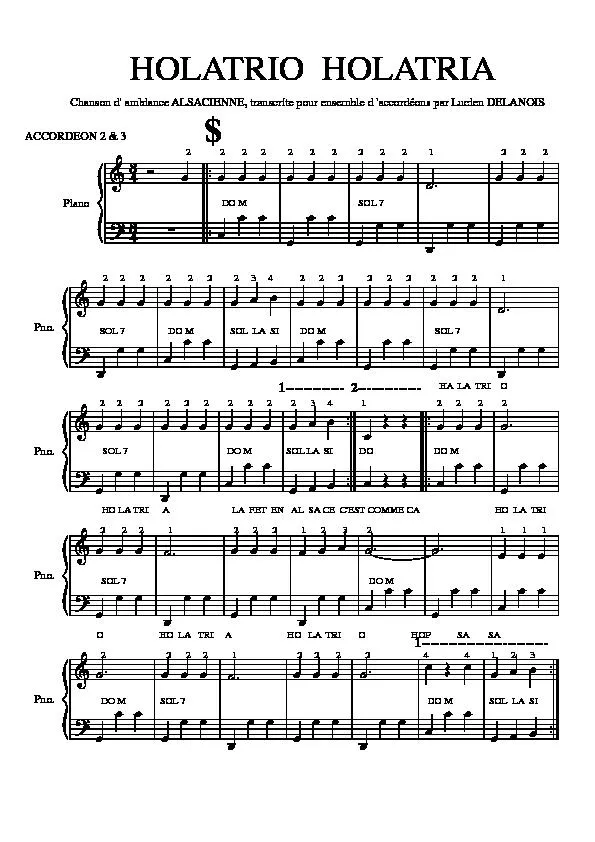 télécharger la partition d'accordéon Holatrio Holatria (Transcription Lucien Delanois) (Accordéons 2 + 3) au format PDF