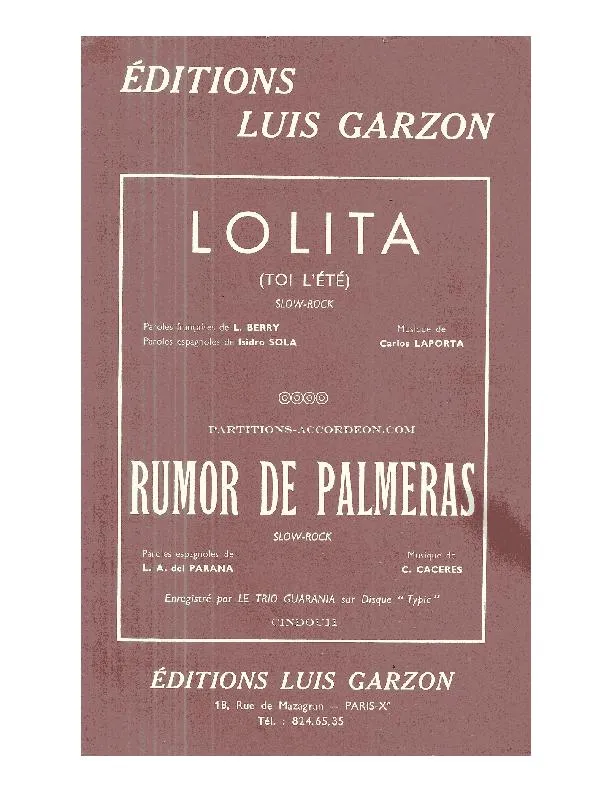 télécharger la partition d'accordéon Lolita (Toi l'été) (Orchestration Complète) (Slow Rock) au format PDF