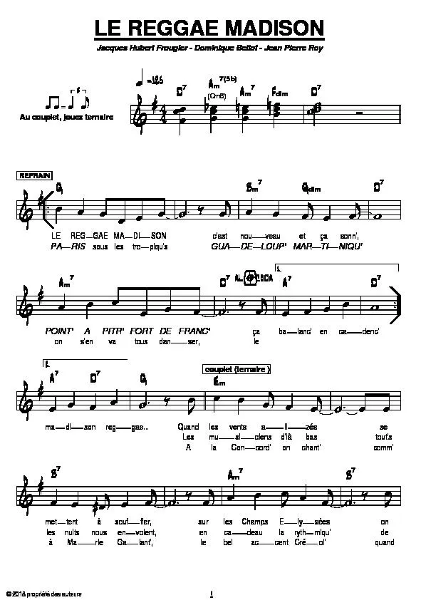 télécharger la partition d'accordéon Le reggae madison au format PDF