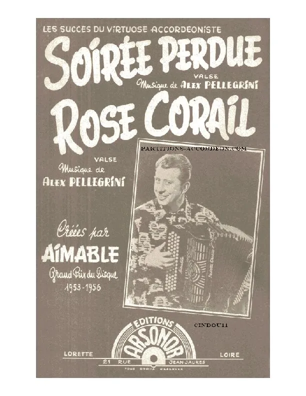 télécharger la partition d'accordéon Soirée perdue (Créée par Aimable) (Valse) au format PDF
