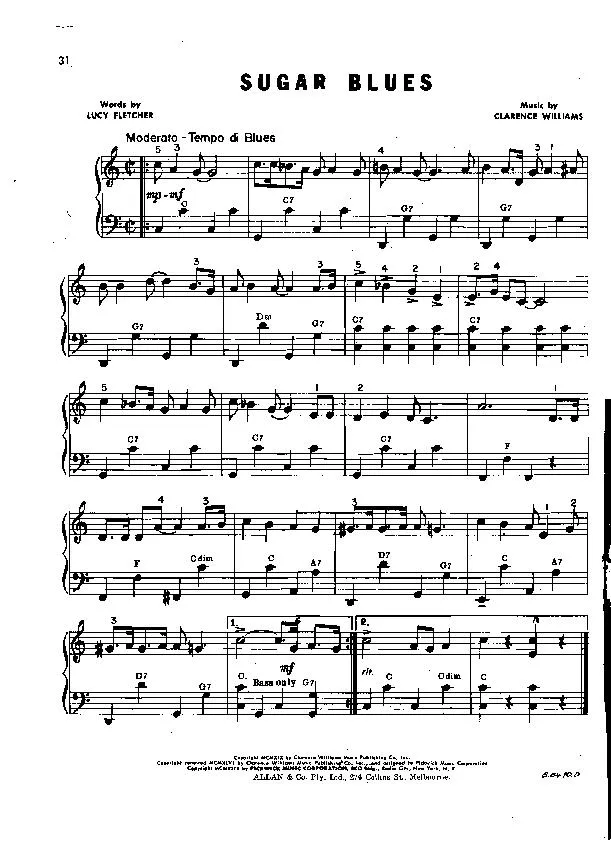 télécharger la partition d'accordéon Sugar blues (Interprètes : Leona Williams and Her Dixie Band) (Slow Blues) au format PDF