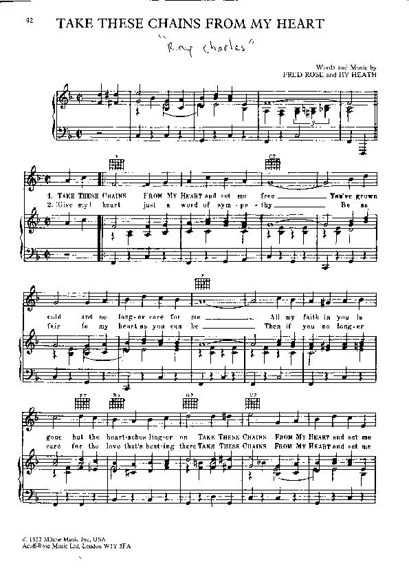 télécharger la partition d'accordéon Take these chains from my heart (Chant : Ray Charles) (Slow Fox-Trot) au format PDF