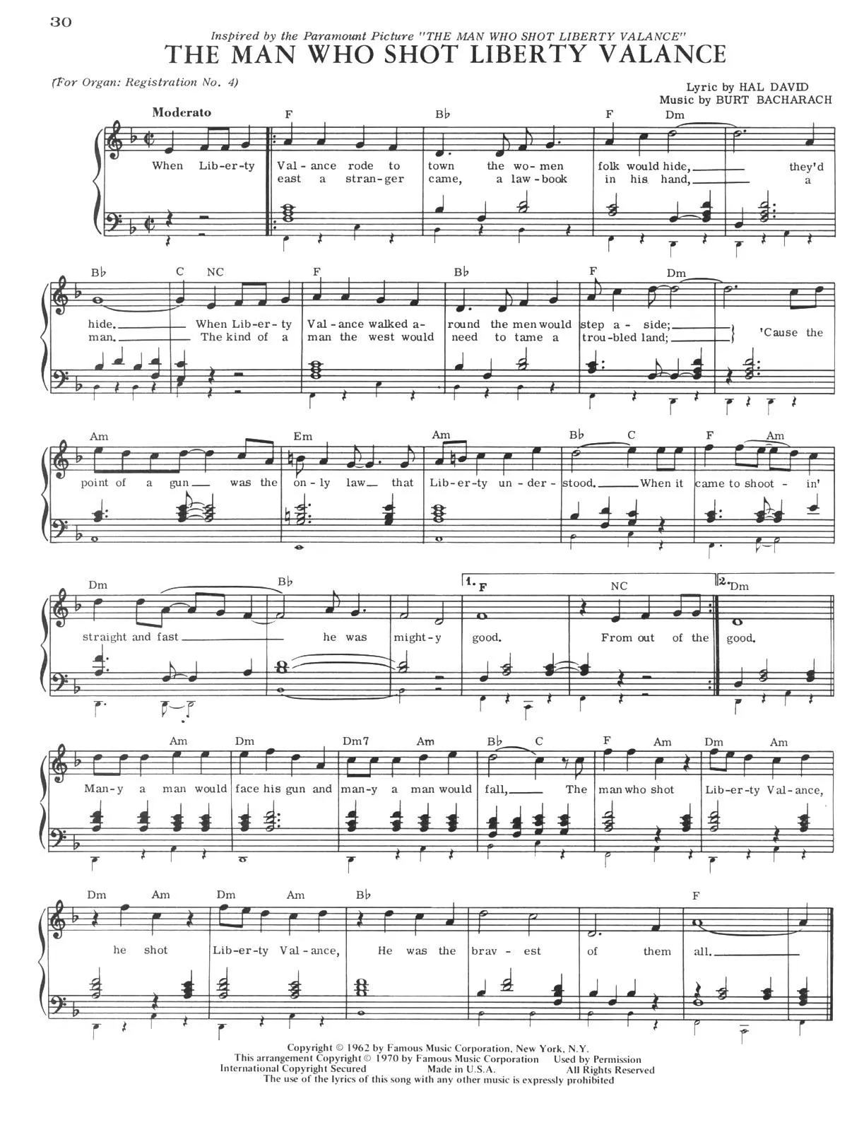 télécharger la partition d'accordéon The man who shot Liberty Valance (Chant : Gene Pitney) (Quickstep) au format PDF