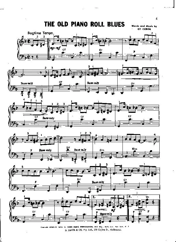 télécharger la partition d'accordéon The old piano roll blues (Chant : The Andrew Sisters) (Ragtime) au format PDF